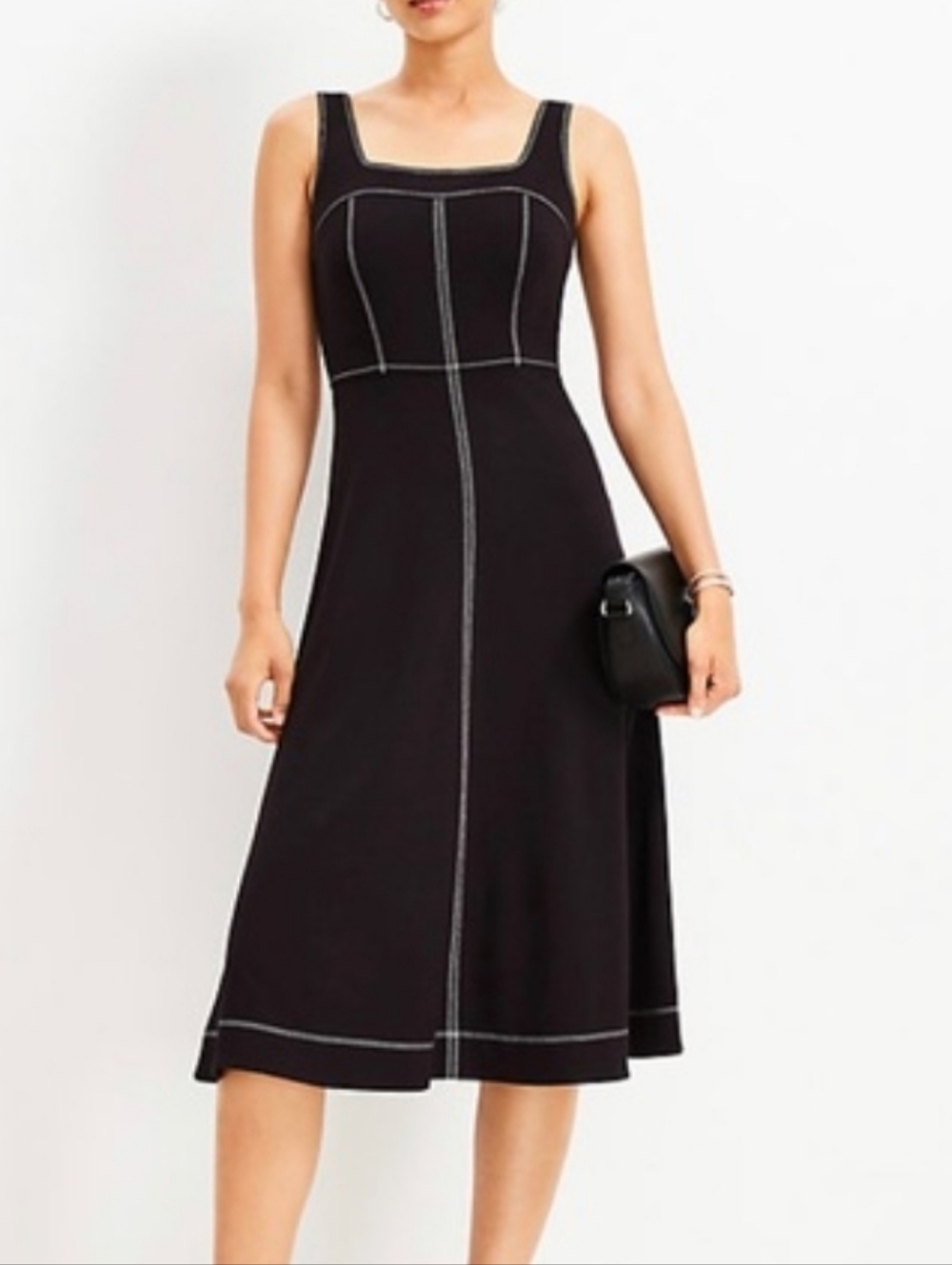 Loft Squareneck Topstitch Dress